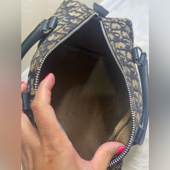 CHRISTIAN DIOR Monsieur Boston Navy & Beige Monogram Coated Canvas Handbag - Picture 8 of 17